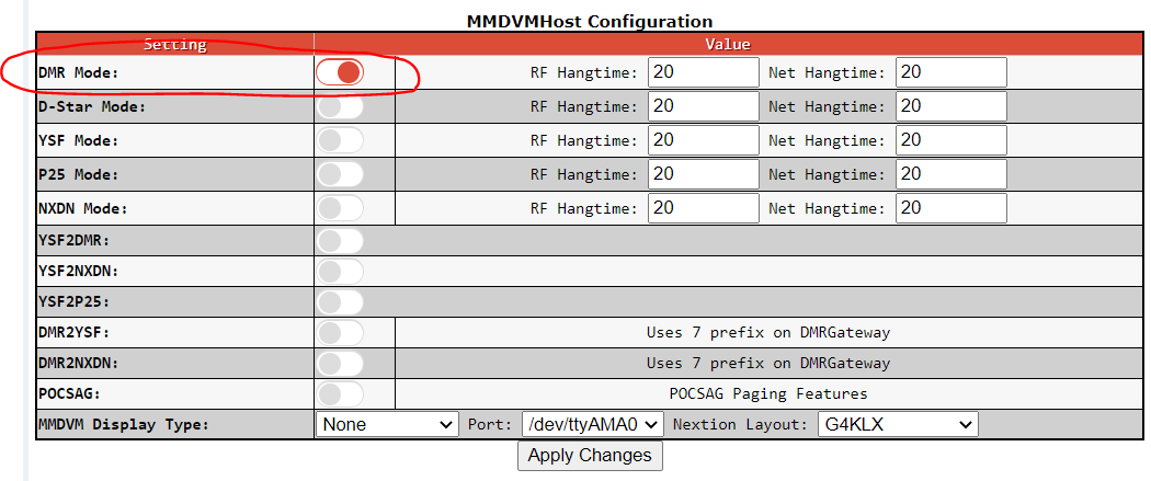 MMDVMHost Configuration Section, Enabling DMR Mode.